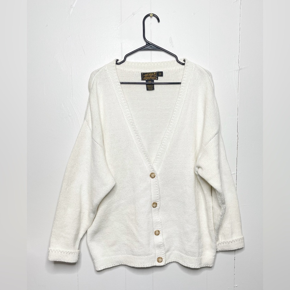 Vintage Eddie Bauer women's cardigan size XL white long sleeve knit button up